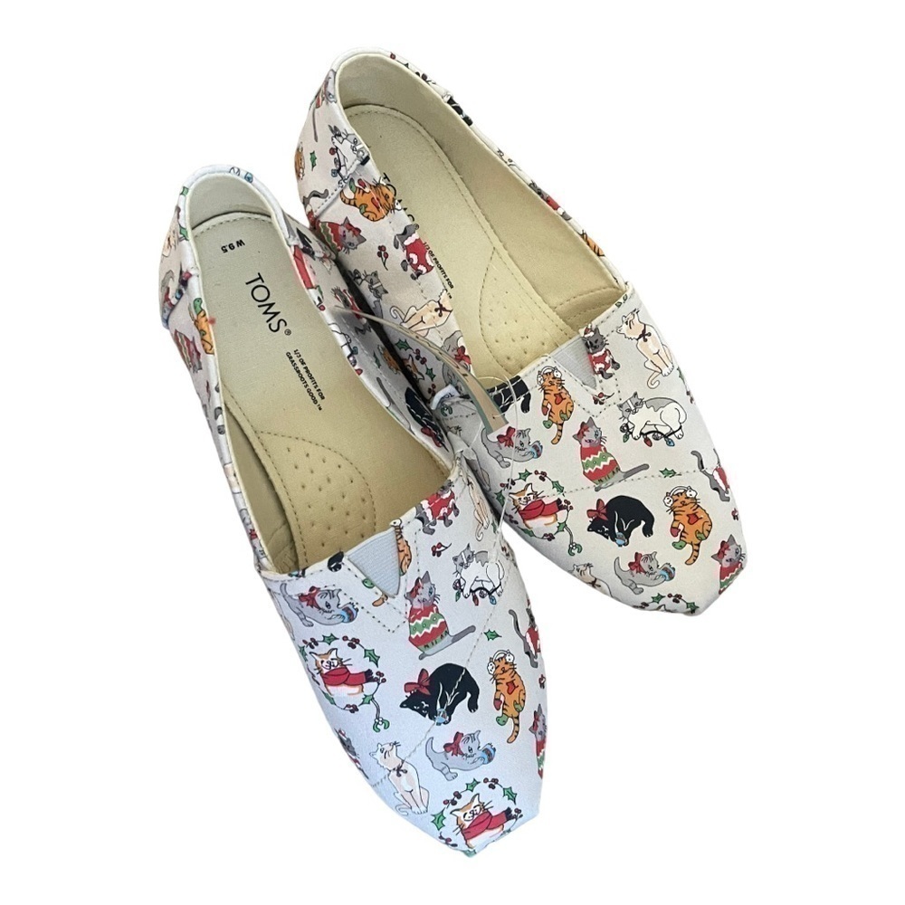 Toms Christmas Cats Shoes Holiday 9.5 Slip On Flats
